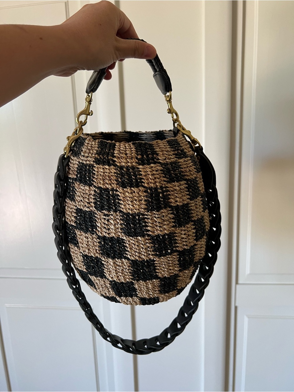Clare V. Woven Pot De Miel Checkered Bag
